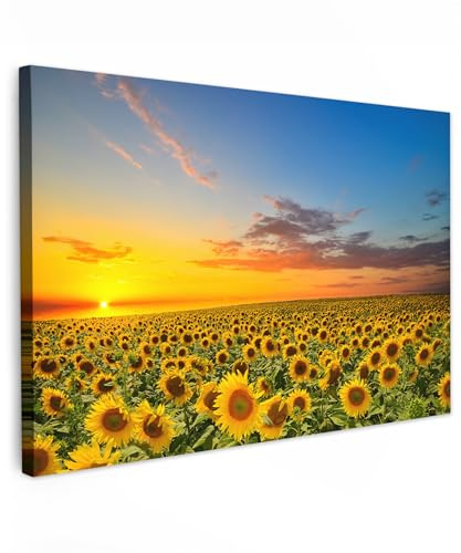MuchoWow© Quadri Astratti su Tela 120x80 cm Foto Quadro Moderno Soggiorno Canvas Decorazioni Camera da Letto Fiori - Girasole - Tramonto - Notte - Arancione - Campagna