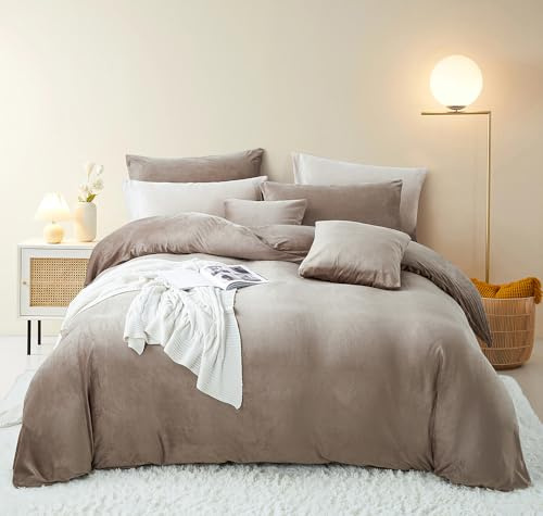 Nyescasa Winter Plüsch Bettwäsche 155x220 2Teilig Coral Fleece Flauschig Flanell Khaki Wendebettwäsche Cashmere Touch Bettbezug mit Reißverschluss und Kissenbezug 80x80cm Warme Deckenbezug