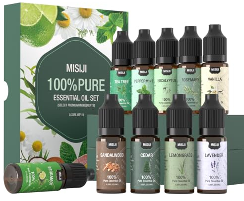MISIJI Juego de aceites esenciales 10 perfumes - Aceites esenciales para difusores para el hogar, perfumes de aceites difusores para aromaterapia, lavandería, fabricación de velas y jabón