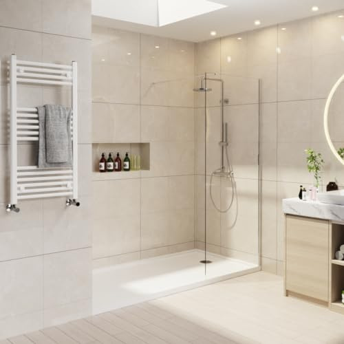 NRG 760 x 1950mm Wetroom Shower Screen, 8mm Glass, Chrome Frame | 8mm Easy Clean Glass, 1m Support Bar, 15mm Wall Adjustment, Left or Right Fit, No Tray