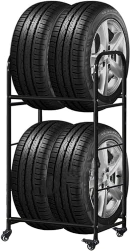 HACSYP Garagen-Reifenregal, Multi-Reifenregal, Garagen-Organizer-Regal, 2-stufiges Reifenlagerregal, 4 Räder bequem zu bewegen, for Zuhause/Garage/Wohnung (Size : 66cm/26inch)