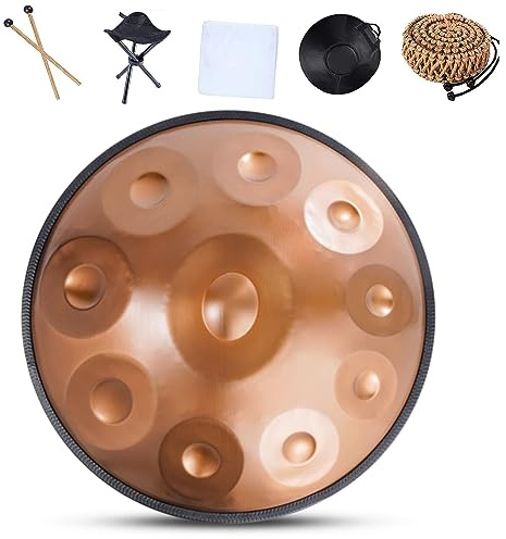 Handpan-Trommelinstrument in d-Moll, 10 Noten, 432 Hz, 440 Hz, Stahl-Handtrommel für Klangheilung, persönliche Meditation, Yoga (Farbe: Gold, Größe: 432 Hz)