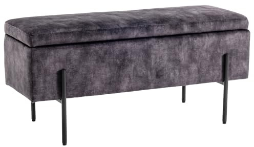 Riess Ambiente Moderne Truhenbank LOFT 100cm grau Samt Sitzbank mit Stauraum gespolstert schwarz Metall Schminkbank Samtbank Flurbank Bank Dekobank Schlafzimmerbank