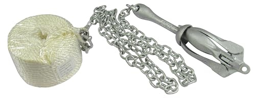 Folding Grapnel Kayak Anchor Kit 2.5KG (Galvansised Four Prong with Chain, Shackles & Nylon Rope)
