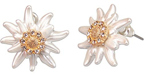 Orecchini per costume tradizionale bavarese, con strass, a forma di stella alpina, 2 colori, per costume tradizionale bavarese, con strass trasparenti per Oktoberfest (bianco e oro)