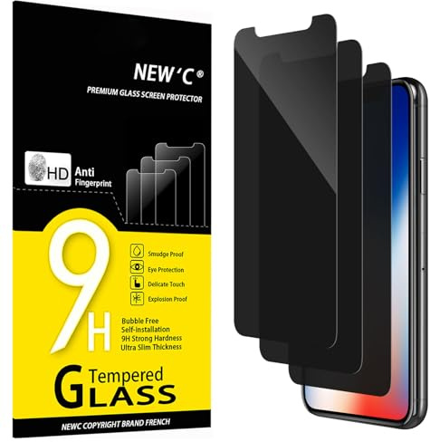 NEW'C 3 Stück, Sichtschutz für iPhone 11 Pro, iPhone X, iPhone XS für Panzerglas (5,8 Zoll) für Panzerglas, Ausgewogener 35-Grad-schutzwinkel mit Augenschutz, Ultra-Haltbare 9H Härte, Blasenfrei