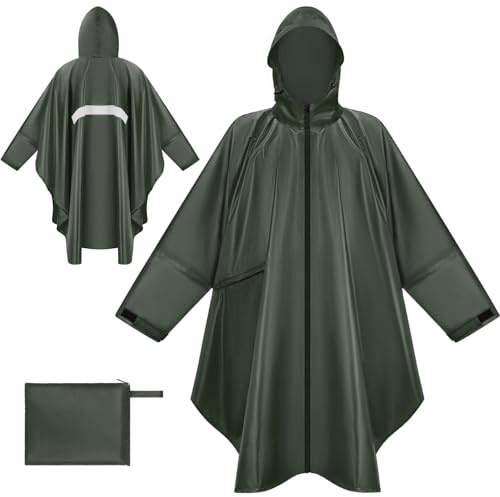 BTNEEU Poncho de Lluvia Mujer Poncho Impermeable Chubasquero Lluvia Hombre con Capucha y Mangas Reutilizable Chubasquero Unisex Plegable Capa Impermeable para Trekking Ciclismo Camping (Verde)