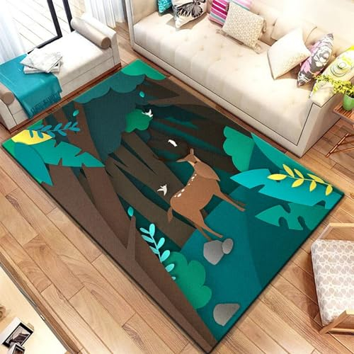 Kind Teppich 180 X 280 Cm / 70.86 X 110.23, Schlafzimmer Teppich, 3D Teppiche Wohnzimmer Teppiche Weich Rutschfest Teppich Für Wohnzimmer Schlafzimmer Bettvorleger Elch Waldtier Hirsch Cartoon- -9C9