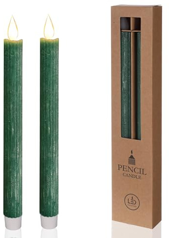comforder Echtwachs LED Kerzen mit flackernder Flamme (2er Set), elektrische Stabkerzen mit Timerfunktion, (Moosgrün)