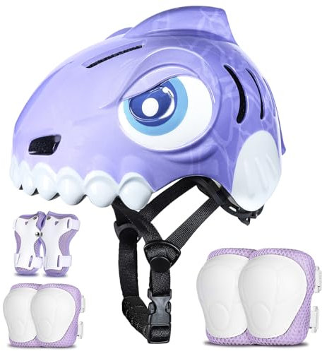 FUNWICT Fahrradhelm Kinder 3D Niedliches Cartoon Kinderhelm für 3-4-8 Jahre Radfahren Skateboard Einstellbare Größe 50-54cm Kinder Fahrradhelm für Jungen Mädchen (Lila Set, S: 50-54cm)