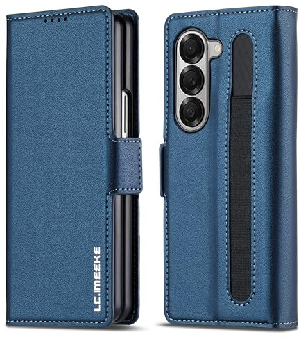 ZHOZEXIN Wallet Pu Leather Case for Samsung Galaxy Z Fold 6,Magnetic Closure Pu Leather with Pen Slot, Cash slot & Screen Protector Cover Case for Samsung Galaxy Z Fold 6 (Blue)