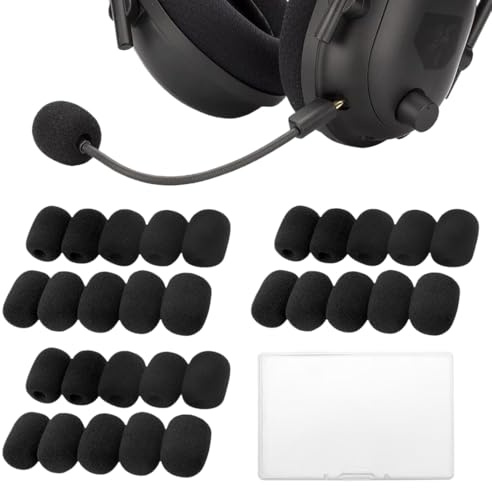 XENQITO 30 Stück Popschutz Mikrofon, Mikrofon Windschutz, Lavalier Windschutz, Ersatz-Windschutz, Mic Mikrofon Windschutz Abdeckung, für Klein Mikrofon, Lavalier-Kopfhörer, 8×22×30mm (Schwarz)