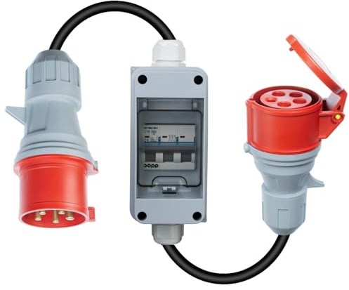 CEE 3-Phasen 16/32A Stecker auf 32/16A Kupplung Adapter, tragbar, mit Schutzabdeckung, wasserdicht IP44, geeignet für Industrie und Haushalt (32-MCB-16)