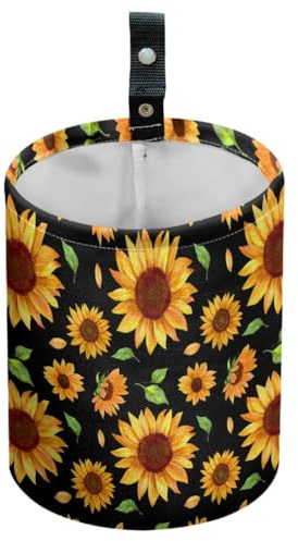 DELORIGIN Sunflower Car Trash Can Flower Leaf Waterproof Car Garbage Can Car Seat Back Hanging Trash Bag Portable Camping Garbage Bin Storage Bag Collapsible Trash Container for Car (5.9 W,7.2 H)
