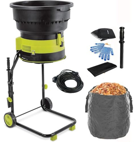 JJENXYYDS 2500W Electric Chipper Quiet Garden Shredder,with Wheels, Leaf Rake, Storage Bag,Leaf Crusher with 54cm Funnel Diameter, for Yard Cleanup, Composting,40m-power-cord