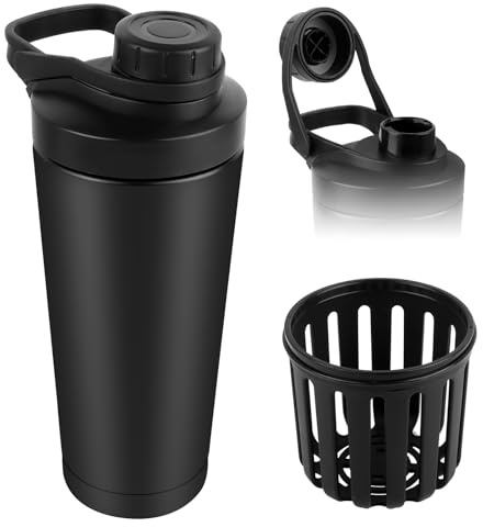 QOUBNIC Shaker Proteine, Protein Shaker Inox 750ml Bouteille shaker de Protéines, Shaker à Protéines pour Sport et Fitness