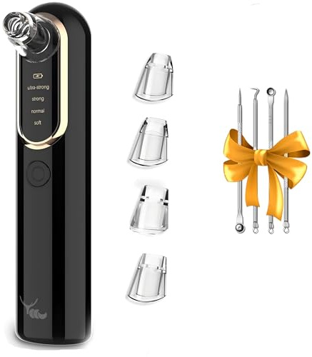 Yccu Mitesserentferner Vakuum Porenextraktor Schwarzkopfentferner für Gesicht und Nase Mitesser Extractor Tool Pore Cleane Vakuum mit USB Charge 4 Modi 5 Saugköpfe für Frauen und Männer (Schwarz)