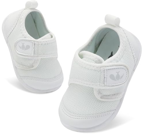 JOINFREE Baby Shoes Wide Fit Infant Boys Girls Breathable Barefoot Walking Shoes Lightweight Non-Slip Sneakers First Walkers White 12-18Months