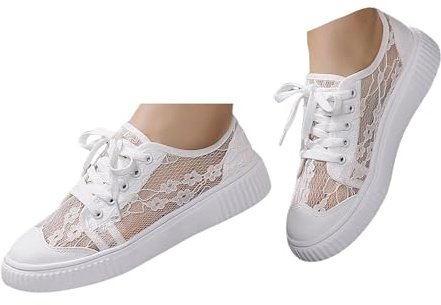 Xbemkste Traditionella skor för damer, sneakers, mesh, ventilerande sommarskor, bekväma, platta skor, broderade fritidsskor, brud, tennisskor, spets, sneakers