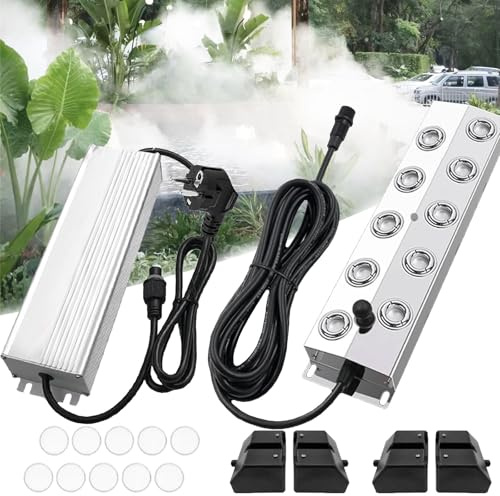 Brumisateur, Nébuliseur Ultrasonique 10 Têtes Avec 2 Bouées Humidificateur 7 L/H Alimentation 350W 10 Atomiseurs Rechange Brumisateur Alimentation étanche Pour Bassins Fontaines Jardins Supermarchés