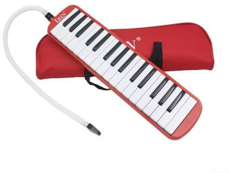 Melodica Keyboard mit 32 Tasten, leichtes Instrument, ideal für Anfänger, kommt mit weichem Blasrohr und Tragetasche (rot)