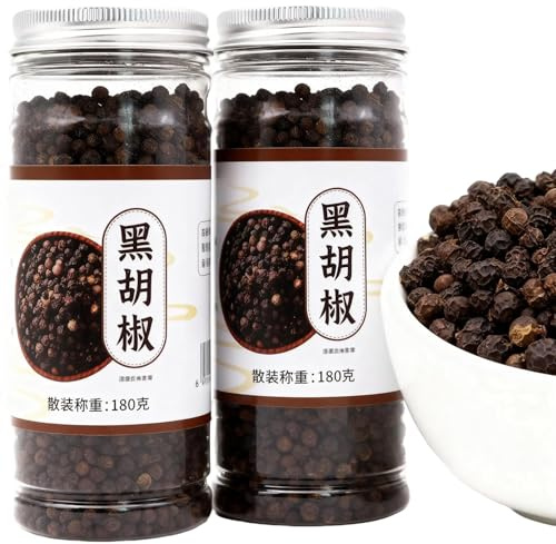 Poivre Noir Entier 360g, Assaisonnement Naturel de Première Qualité, Fraîchement Emballé pour Recharge de Moulin, Refermable, Sans OGM, Sans Gluten, Lot de 2