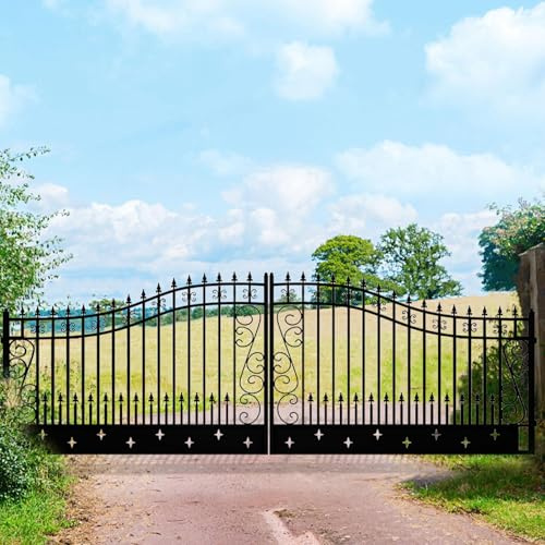 Chery Industrial 20x8 ft Steel Dual Swing Driveway Gate,Secure Outdoor Patio Door with Welded Galvanized Steel Frame, Robust and Long-Lasting