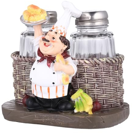 Mobestech Europäischer Harz Koch Ornament Satz Lustige Küchenchef Skulptur mit Zahnstocherhalter und Menage Deko für Küche Bistro und Restaurant