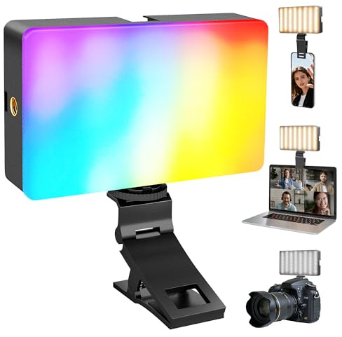 Niceveedi Lampe Vidéo RGB NiceVeedi, Lampe Selfie LED 2700K-6500K avec Pince, Griffe Porte-Accessoires et Fixation 1/4, Lampe Rechargeable pour Maquillage/Photographie/Streaming/Visioconférence
