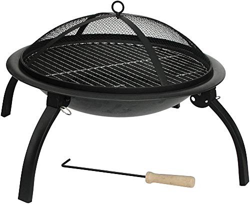 HH Home Hut Fire Pit for Garden — Portable Folding Outdoor Firepit with BBQ Grill, Spark Guard Cover & Carry Bag — 58cm Camping Fire Pit Bowl, Alloy Steel Log Burner Heater for Patio and Campfire