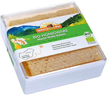 ImkerPur BIO a nido d' ape realizzato con miele di acacia altamente aromatico, 400 g, in un contenitore fresco e sicuro di alta qualità per alimenti