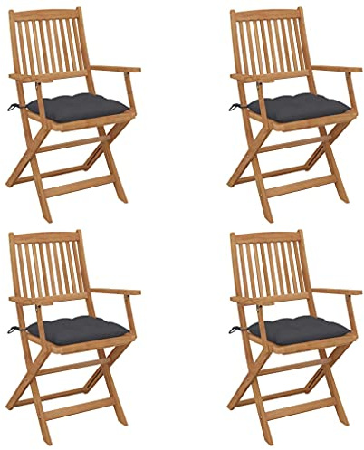 vidaXL 4X Madera Maciza Acacia Sillas de Jardín Plegables y Cojines Reclinables Exterior Balcón Terraza Sillón Patio Asiento Butaca Muebles Mobiliario