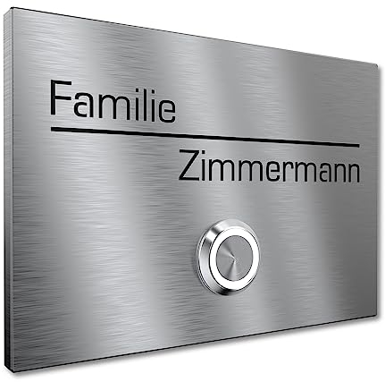 Klingelschild aus V2A Edelstahl mit Gravur von Graviers Design – Edelstahl – LED Klingeltaster – Türklingel – Made in Germany