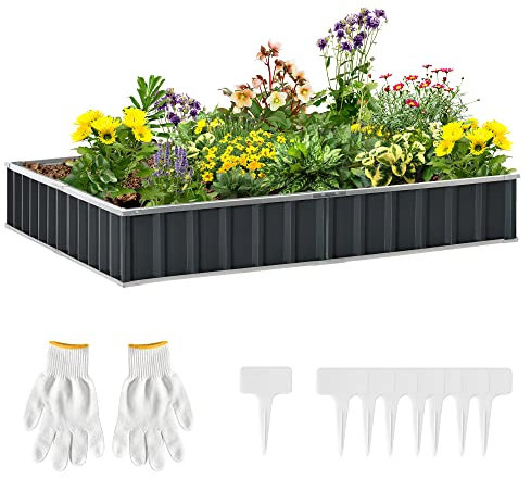 Outsunny 645L Metal Raised Garden Bed, DIY Large Steel Planter Box, No Bottom w/A Pairs of Glove for Backyard, Patio to Grow Vegetables, Herbs, and Flowers, 258cmx90cm