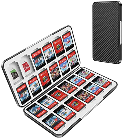 OLDZHU Aufbewahrungsbox für Spiele Kompatibel mit Nintendo Switch &Switch OLED Game Card,Game Case für Nintendo Switch mit 24 Spielkartenfächer und 24 Micro-SD-Kartenslots,Hartschalen-Weichgummi