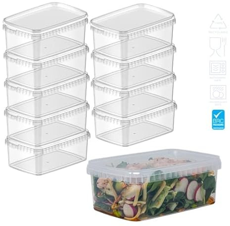 Intopack 10 x Kunststoffdose Plastikbecher mit Deckel 1200 ml (1,2 Liter), transparent, lebensmittelecht, BPA-frei, wiederverwendbar, recyclbar