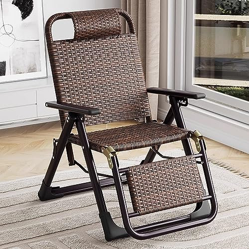 DSEWTEZXI Rattan Liegestuhl Klappbar for Draußen,drinnen Relaxsessel,gartenstuhl Mit Liegefunktion,Stuhl Balkon Hochlehner,Verstellbarer Rückenlehne,ergonomisch Und Atmungsaktiv,Platz Sparen.