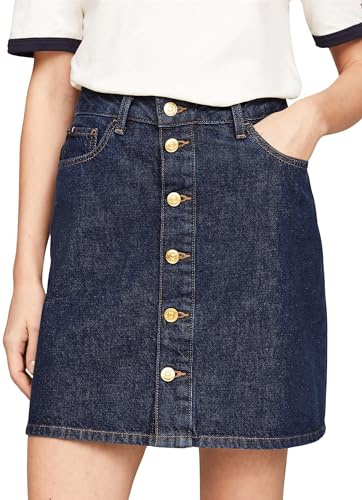 Tommy Hilfiger Donna Gonna Denim Mini Gonna in Jeans con Bottoni, Blu (Cler), 50