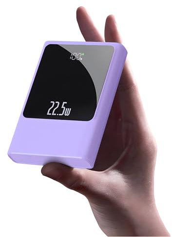 Banco de Energía Pequeño de 10000mAh con Carga Rápida Cargador Portátil Mini USB C de 22,5 W con Paquete de Batería Banco de Batería Externo Compacto para iPhone Chaleco Calefaccionado (Morado)