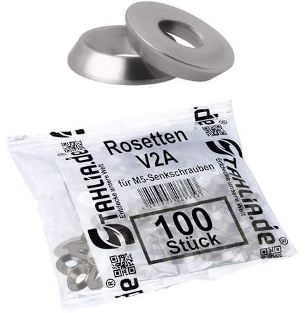 Stahlia Unterlegscheiben M5 Senkkopfschrauben Rosette Edelstahl Vollmaterial (100 Stück) Beilagscheiben Senkscheiben Schrauben-Rosetten Abdeckrosette