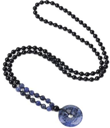 COAI Malakette 108 Mala Halskette mit handgeknüpften Natürlichen Edelstein Perlenkette und Ping'an Kou-Anhänger für Herren Damen