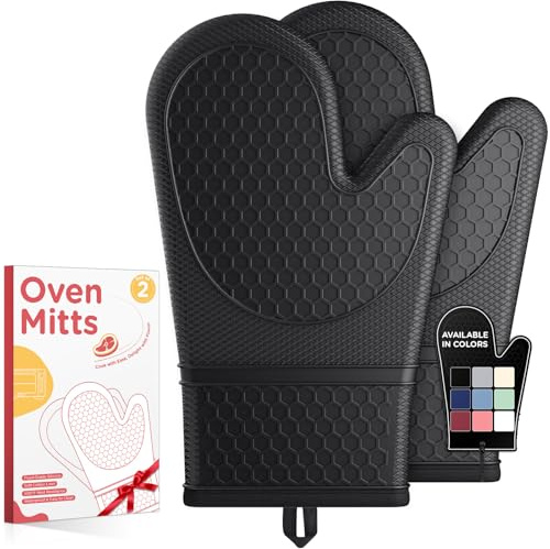 Kitsure Silicone Oven Mitts, Kitchen Gadgets, Apartment Essentials, Black