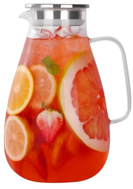 BTGLLAS Jarras de vidrio de 2,1 L y 2,6 L, jarras con tapa, jarras de vidrio de borosilicato alto, jarras para una fácil limpieza, botellas de jugo y leche, sangría, adecuadas para bebidas frías o