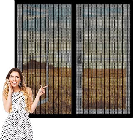 Magnet Fliegengitter Fenster 120 x 68 cm Insektenschutz Fensternetz Ohne Bohren Fliegenschutz für Alle Arten von Fenstern, Schwarz