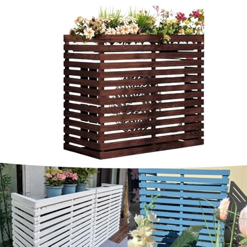 IMUNKT 85x35x80cm Couvercle De Climatiseur Extérieur Bois Massif Pompe À Chaleur Protection Cache Climatisation Anti Bruit Boîtier De Poubelle(Brown,85x35x80cm)