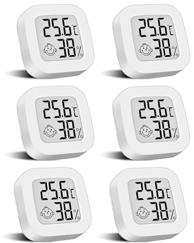 6 Stück Mini Digital Thermometer Mit Schalter, LCD Hygrometer Temperatur Innen Kabelloses, Luftfeuchtigkeit Meter Hochgenauer Temperatursensor Display in ℉/℃ für Babyzimmer Innenraum Büro