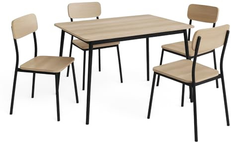 DUPI Conjunto Mesa y 4 sillas New XOBE, Fabricado con Metal y MDF, Mesa Comedor, Conjunto Estilo Atemporal (Taupe/Negro) 110x70cm