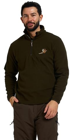 JACK PYKE Men’s Fleece Top 250GMS – Outdoor Fleece Pullover with Embroidered Pheasant Motif, Elasticated Cuffs & Extended Back, Field Jumper for Autumn, Winter – Green Medium