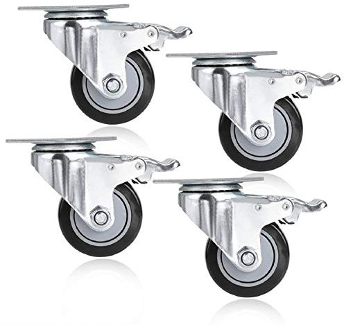 Voluker 4 Pcs 75mm Ruote per mobili, Rotelle Girevoli con freno, Portata 400 kg,Nero