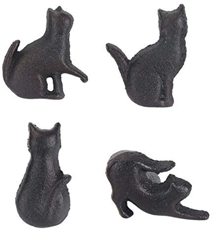 Frolahouse Satz von 4 Vintage Katzen Vintage Gusseisen Kabinett Möbelknöpfe und zieht Schrank Türgriff, Kätzchen kreativ und schöne Home Decor, Eisenwaren, schwarz